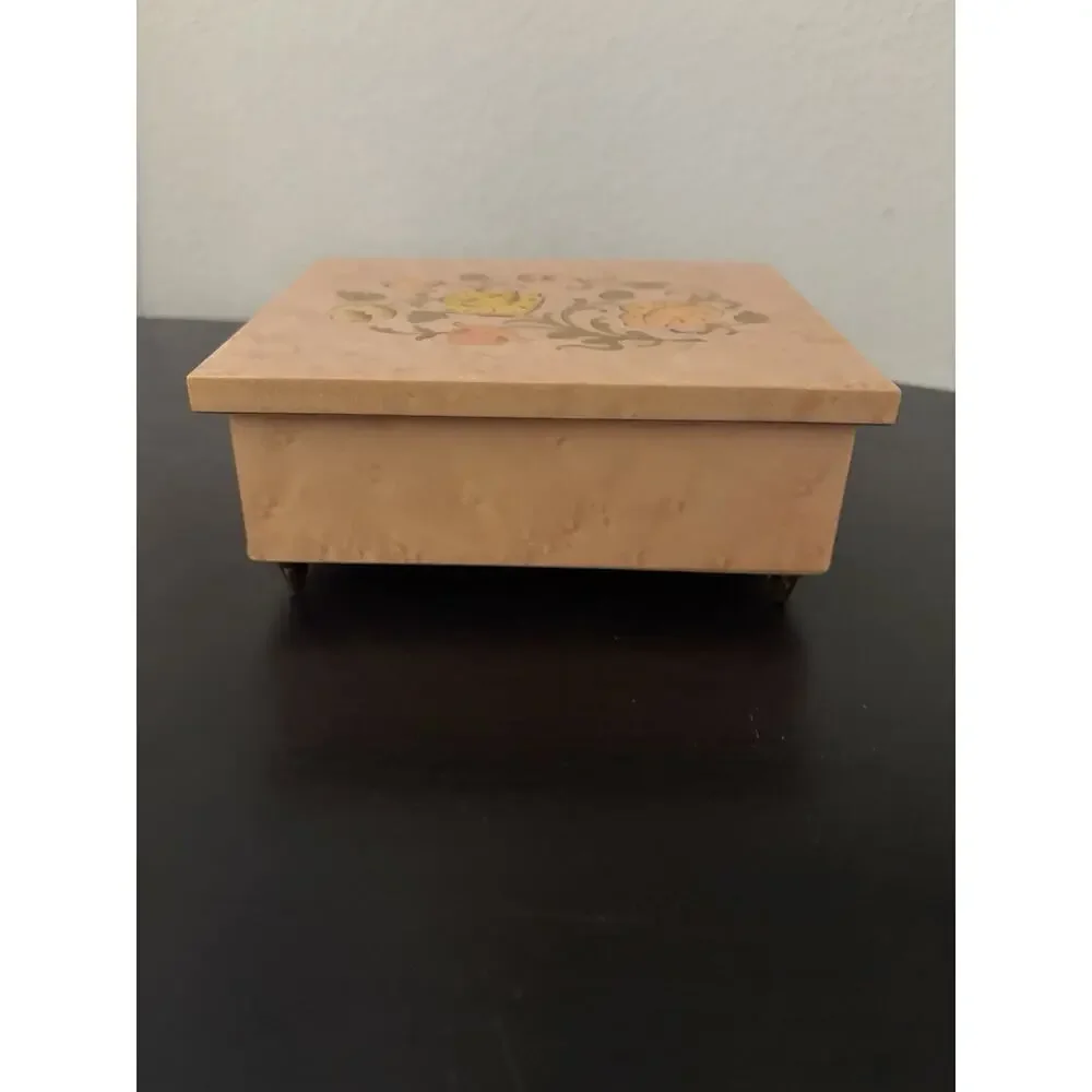 Vintage 1950's Italian Inlay Jewelry Box Lacquered Finish Burgandy Velvet Lined